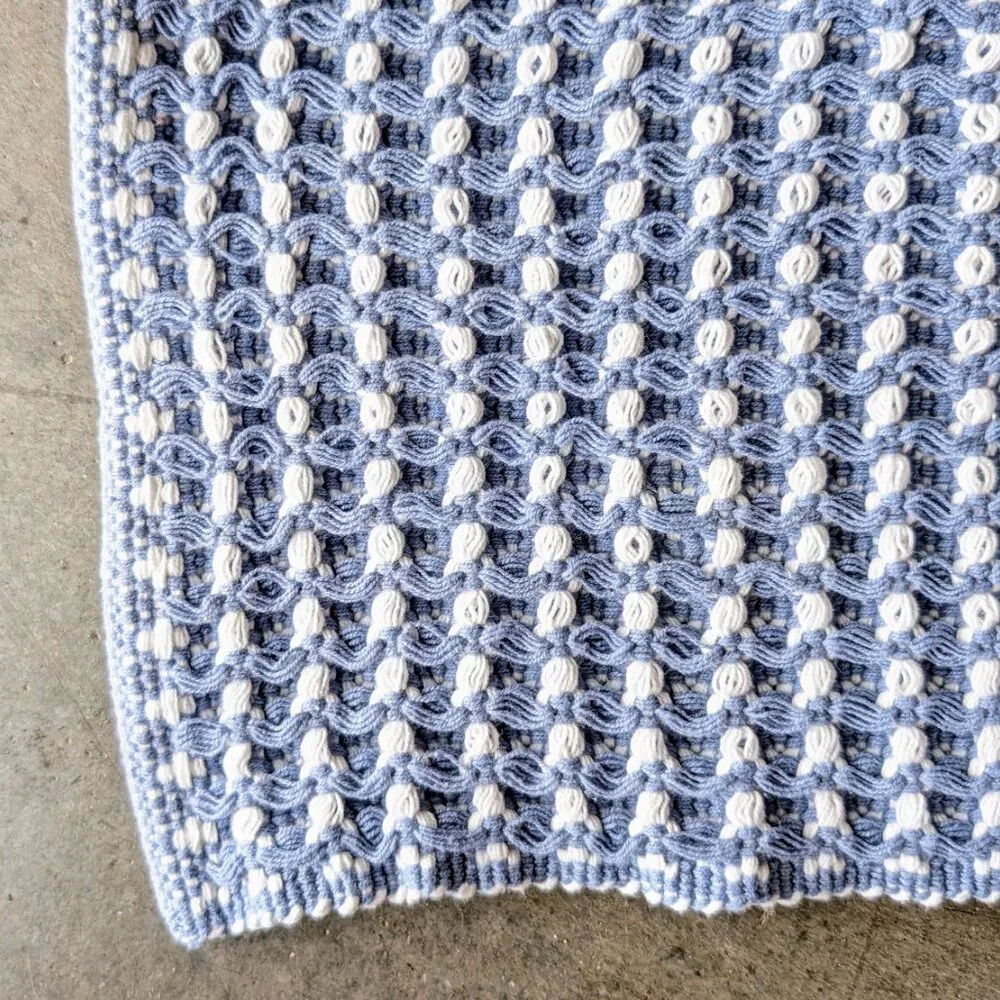 Brooks Brothers Crochet Knit Blue White Plaid Placemats Coastal Boho Set of 2